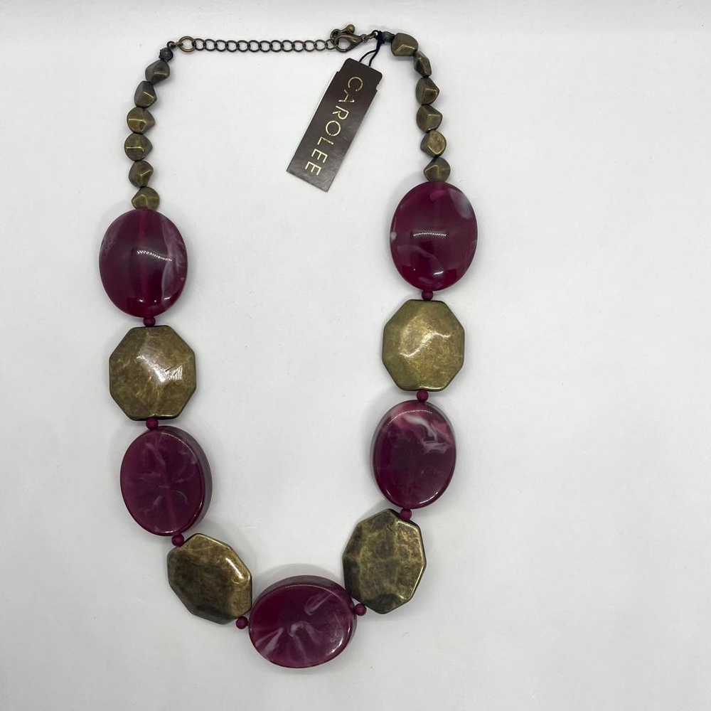 Carolee Deep Plum Purple and Rustic Gold Bold Harmony Beaded Necklace